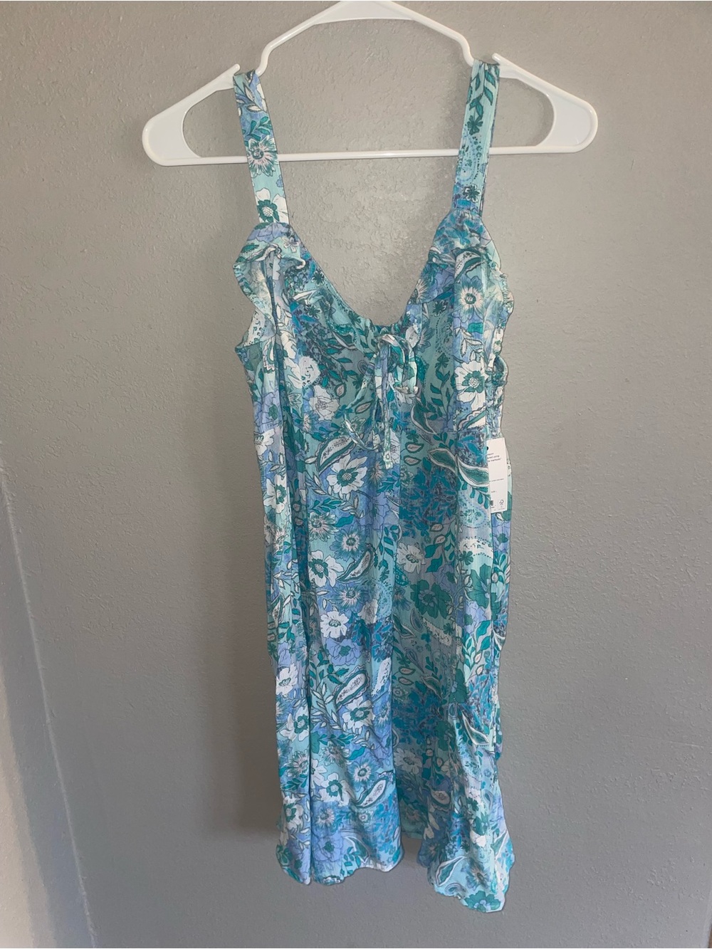 Blue Floral Sundress with Tie Front